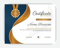 Golden color and dark blue color elegant certificate of appreciation template, abstract design Modern style and modern background creative colorful certificate design template. vector