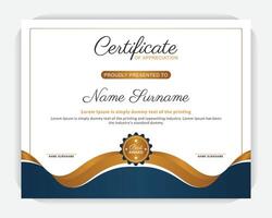Abstract and creative Appreciation and Achievement Certificate Template Design, Golden color and dark blue color background vector