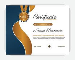 Golden color and dark blue color abstract design template, Modern style and modern background creative colorful certificate design template, Appreciation and Achievement Certificate Template Design. vector