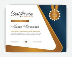 Diploma of modern design or gift certificate. Creative, modern, certificate design. Modern design and modern background, Golden color and dark blue color design template vector
