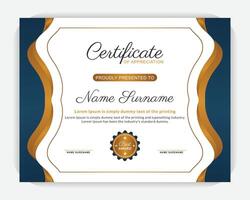 Abstract and clean Appreciation and Achievement Certificate Template Design, Golden color and dark blue color background vector