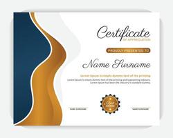 Creative idea Golden color and dark blue color Appreciation and Achievement Certificate Template Design. Creative, modern, abstract, stylish certificate design. Modern design and modern background vector