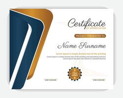 Golden color and dark blue color elegant certificate of appreciation template, geometric design Modern style and modern background creative colorful certificate design template. vector