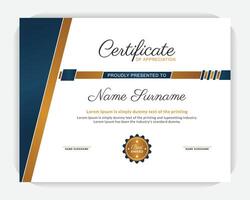 Golden color and dark blue color elegant award certificate, Diploma of modern design or gift certificate. Creative, modern, certificate design. Modern design and modern background. vector