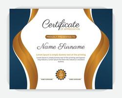 Abstract and creative Golden color and dark blue color Appreciation and Achievement Certificate Template Design. vector