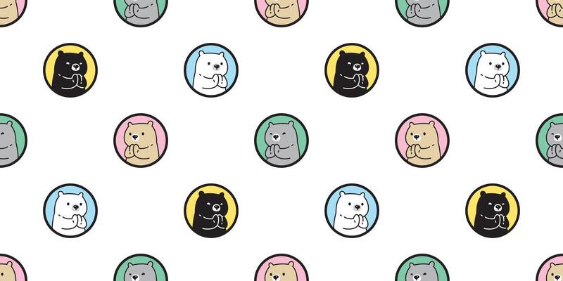 bear polar seamless pattern hello sawaddee thai teddy pet cartoon doodle tile background gift wrapping paper repeat wallpaper scarf isolated illustration design