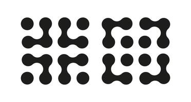 Metaball icons mockup Connected dots minimalist signs. Integration abstract simple symbol. Circles trendy pattern. Point movement template. Connected blobs layout. Metaballs transition. Flat logos set vector