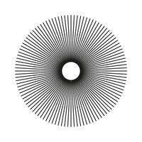 Radial circle lines template. Circular lines modern element. Symbol of Sun star rays. Flat design trendy element. Spokes with radiating stripes simple icon. Abstract illusion geometric shape sticker. vector