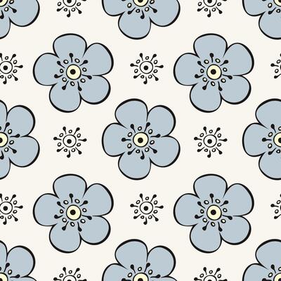 Floral summer pattern, hand drawn doodle flowers on meadow. Textiles, background, packaging, wrapping, wallpaper.