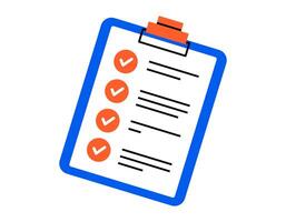 Hand drawn cute cartoon illustration clipboard with note. Flat check list form sticker doodle. Successful plan. Completed todo list icon. Check mark in box. Productivity concept. Isolated. vector