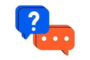 Hand drawn cute cartoon illustration speech bubbles with dots and question mark. Flat answer message doodle. Ask for advice. Social media icon. Support or service. Seeking for help. Isolated. vector