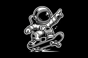 An astronaut on a skateboard with a hand up vector