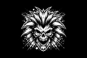 A black and white illustration of a skull with a mohawk vector