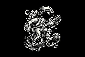 An astronaut riding a skateboard with the moon in the background vector