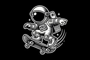 An astronaut riding a skateboard on a black background vector
