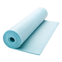 Light blue yoga mat partially rolled, textured surface. fitness, exercise, yoga, wellness png