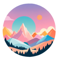 A colorful mountain landscape with trees and mountains png