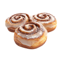 three cinnamon rolls on a transparent background png