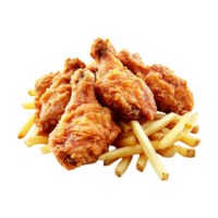 chicken wings and fries on a transparent background png