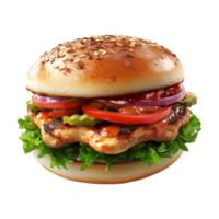 a hamburger with lettuce, tomatoes and onions png
