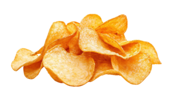 Crispy potato chips displayed in a heap perfect for snacking during gatherings or movie nights in any casual setting png