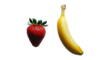 Fresh strawberries and ripe bananas create a vibrant fruit pairing for healthy snacks and desserts png