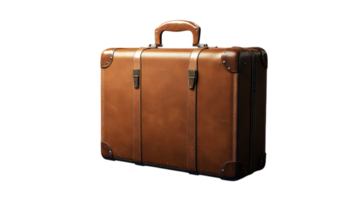 Vintage leather suitcase resting on a surface, showcasing craftsmanship and style in travel accessories png