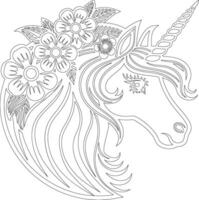 unicorn with flowers on its head coloring page vector