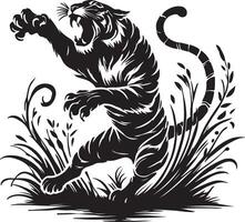 a tiger is standing in the grass with its mouth open vector