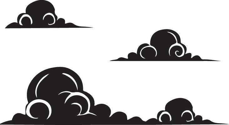 a set of black and white silhouettes of rocks