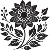 a black and white flower design with leaves vector