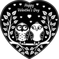 two owls on a branch in a heart with the words happy valentine's day vector