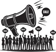 a group of people standing in front of a megaphone with the words call vector