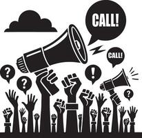 hands with megaphone and speech bubbles vector