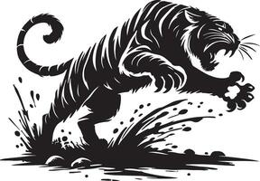 a tiger is standing on the ground with its mouth open vector