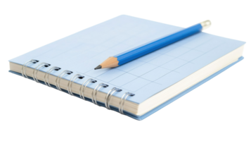 Notebook with a pencil resting on top ready for notes and sketches in a study session png