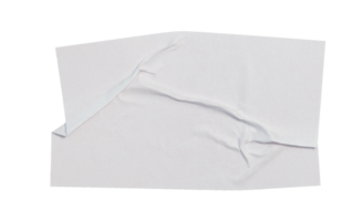 White empty paper sticker mockup sheet with curled corner, transparent background offering clean design space for content png