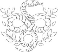 a snake with leaves and vines on it coloring page vector