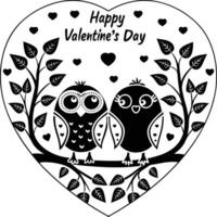 valentine's day card with two owls on a branch vector