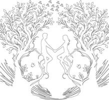 a drawing of two people holding hands in the shape of trees vector