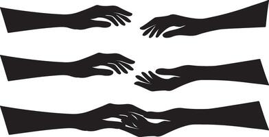 four hands reaching out to each other, one on top of the other vector
