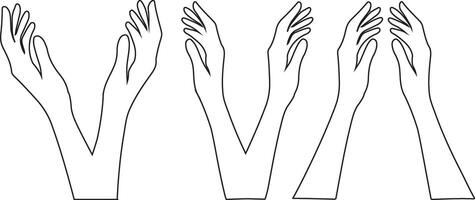 a drawing of four hands reaching up vector