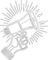 a hand holding a megaphone in a line drawing vector