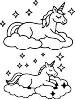 two unicorns are lying on the clouds coloring pages vector