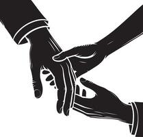 two hands reaching out to each other, black and white vector
