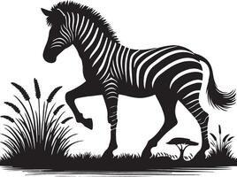 zebra silhouette in the grass vector