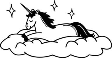 a unicorn is sitting on a cloud with stars vector