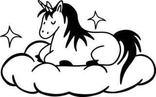 a unicorn is sitting on a cloud coloring book vector