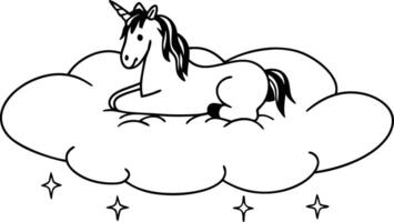 a unicorn is sitting on a cloud coloring page vector