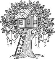 a tree house with a ladder and hearts on the tree vector